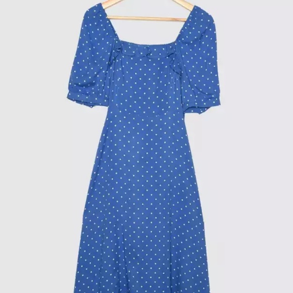 Blue Polka Dot Midi Dress - Picture 6 of 6